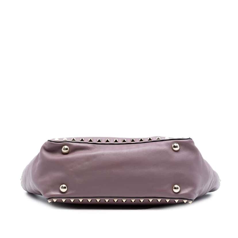 Valentino Small Grained Calfskin Rockstud Trapeze Satchel Purple Leather Very good condition - Inside View