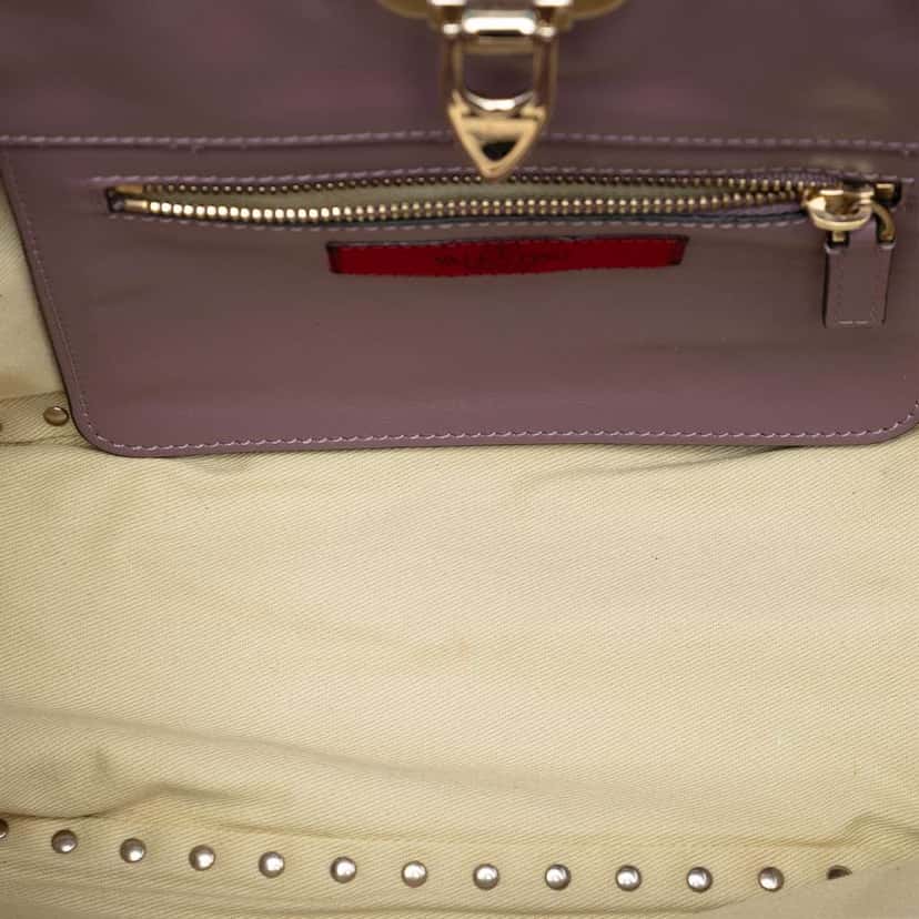 Valentino Small Grained Calfskin Rockstud Trapeze Satchel Purple Leather Very good condition - Model View
