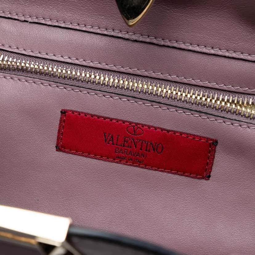 Valentino Small Grained Calfskin Rockstud Trapeze Satchel Purple Leather Very good condition - Box View
