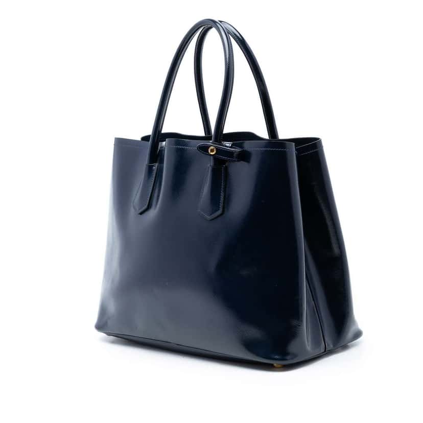 Prada Medium Saffiano Vernice Double Satchel Blue Leather Very good condition - Back View