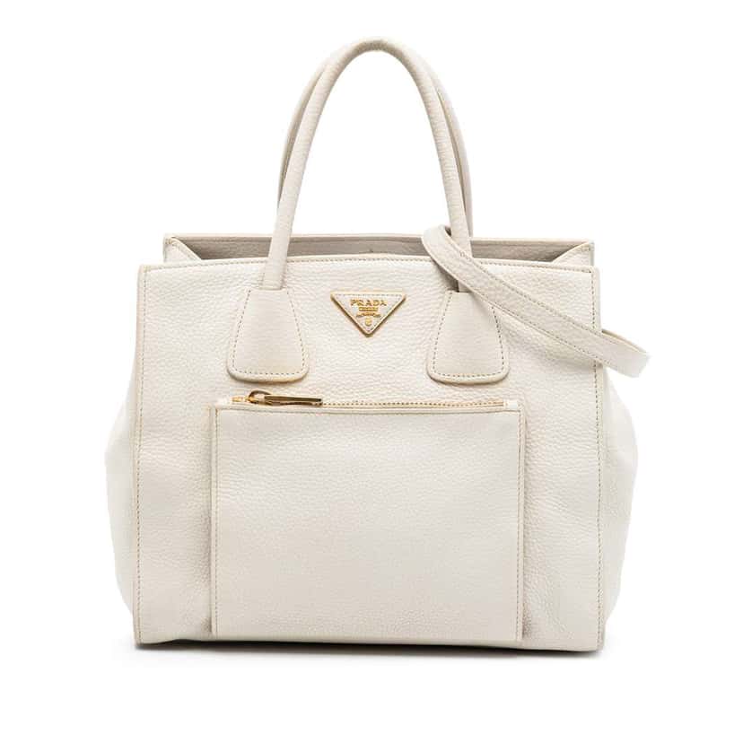 Prada Vitello Daino Front Pocket Open Convertible Tote White Leather Very good condition - Front View