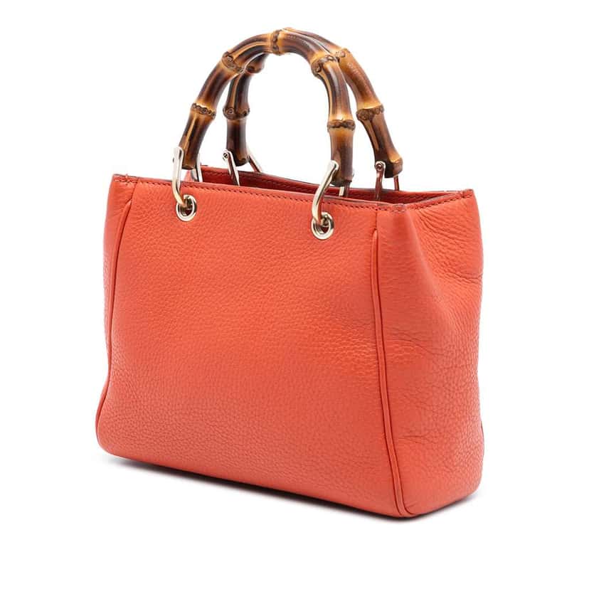 Gucci Mini Calfskin Bamboo Shopper Satchel Orange Leather Very good condition - Back View
