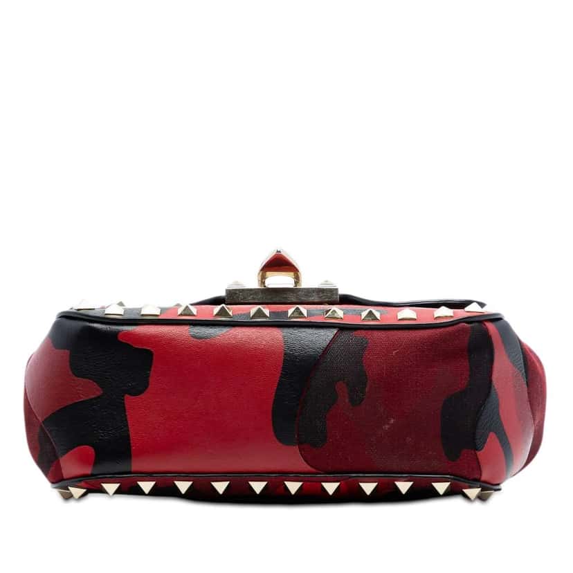 Valentino Mini Nappa and Canvas Camouflage Rockstud Flap Crossbody Red Leather Very good condition - Inside View