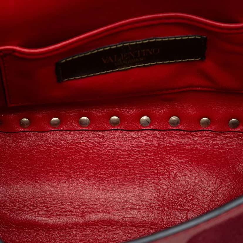 Valentino Mini Nappa and Canvas Camouflage Rockstud Flap Crossbody Red Leather Very good condition - Model View