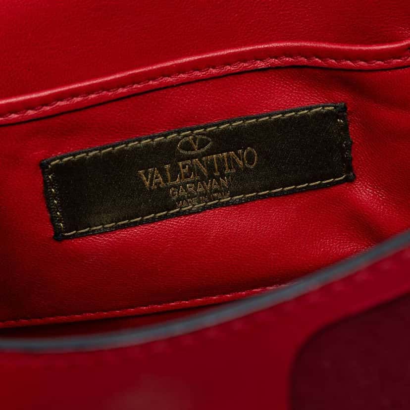 Valentino Mini Nappa and Canvas Camouflage Rockstud Flap Crossbody Red Leather Very good condition - Box View