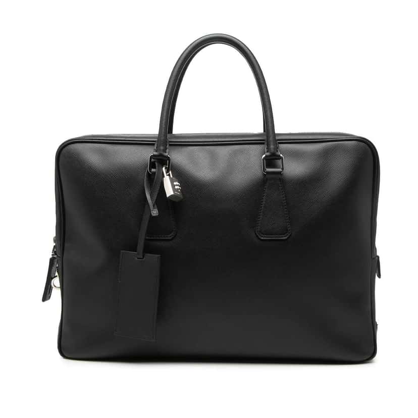 Prada Saffiano Business Bag Black Leather Good condition - Front View