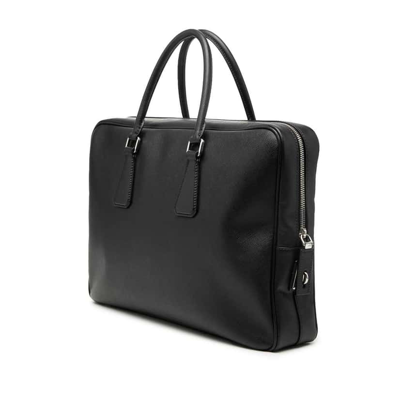 Prada Saffiano Business Bag Black Leather Good condition - Back View