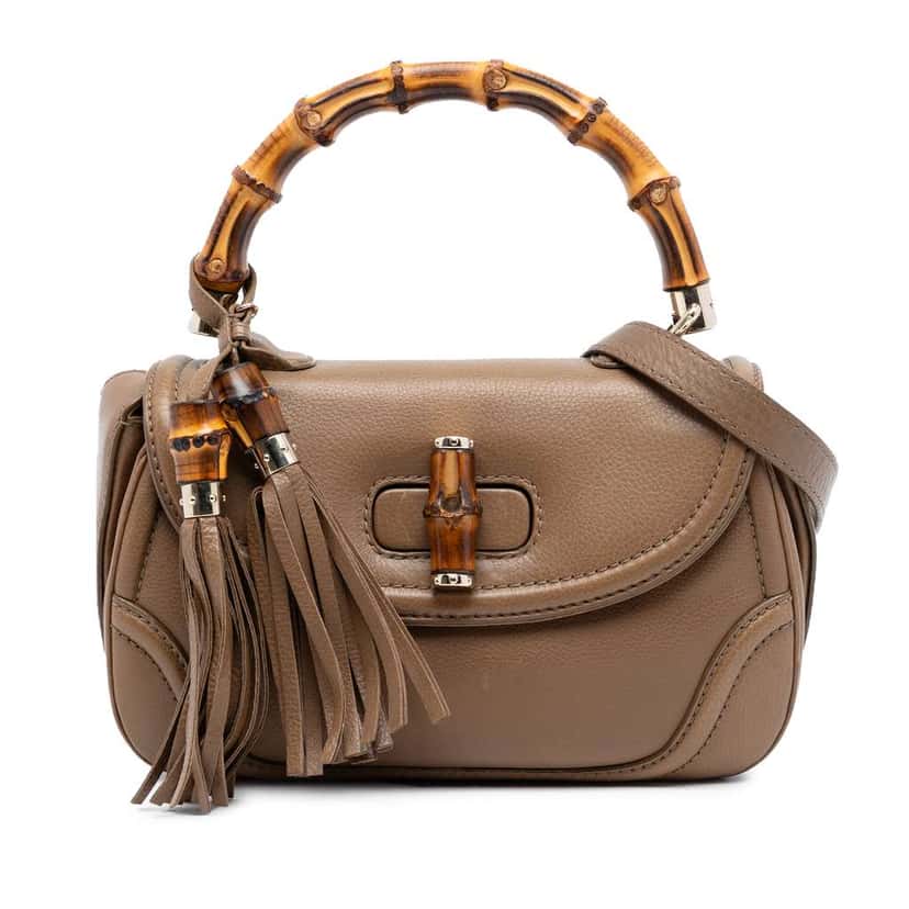 Gucci Medium Calfskin New Bamboo Top Handle Bag Brown Leather Very good condition - Front View