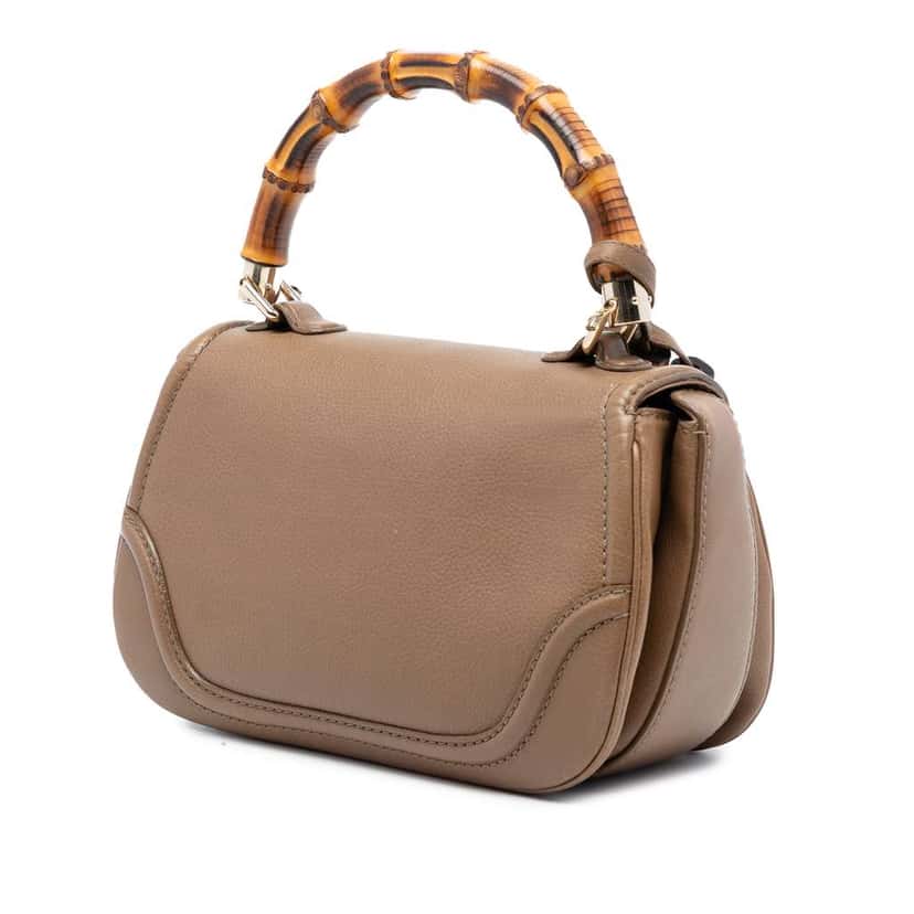 Gucci Medium Calfskin New Bamboo Top Handle Bag Brown Leather Very good condition - Back View