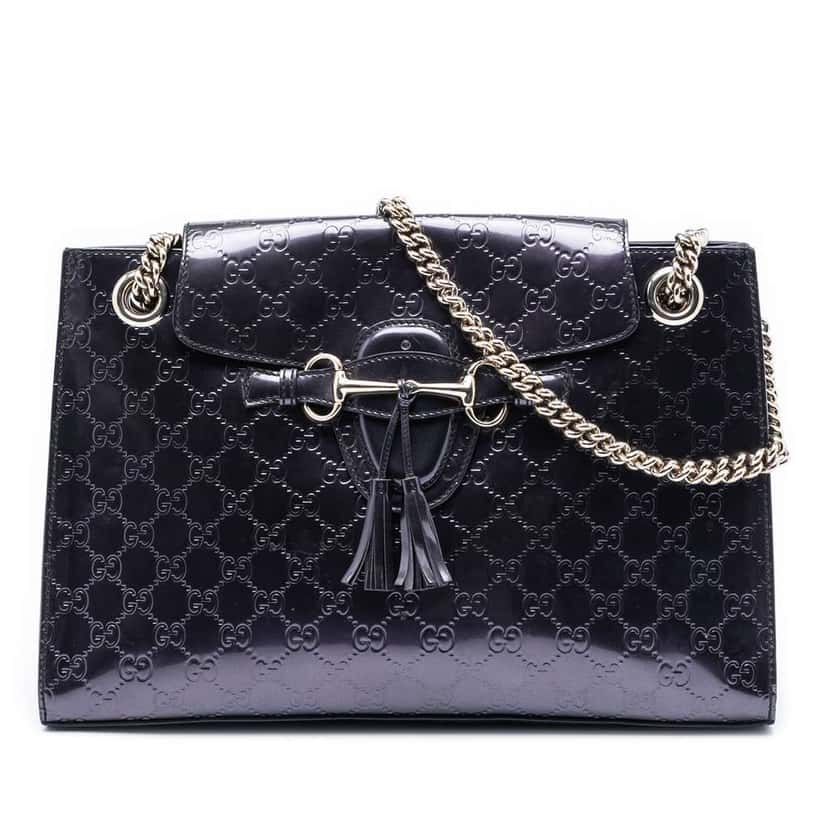 Gucci Large Patent Guccissima Emily Shoulder Bag Purple Leather Very good condition - Front View