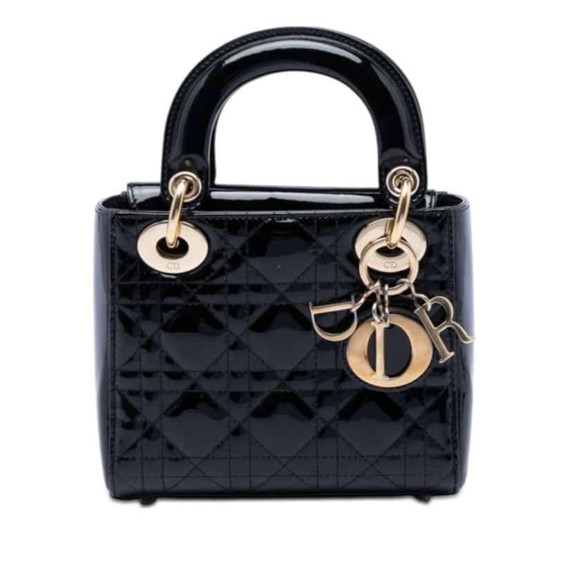 Dior Mini Patent Cannage Lady Dior Black Leather Very good condition - Front View