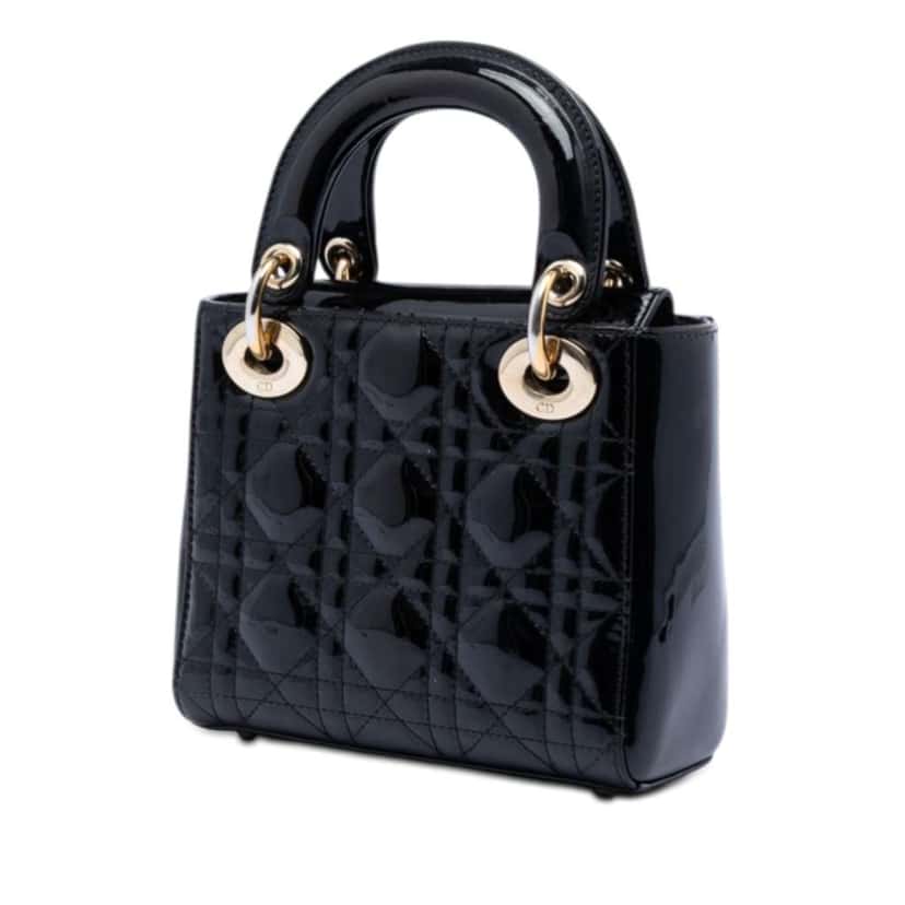 Dior Mini Patent Cannage Lady Dior Black Leather Very good condition - Back View