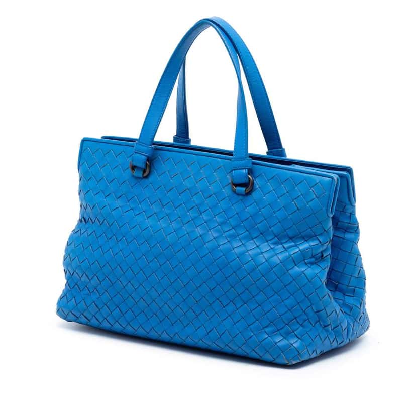 Bottega Veneta Small Nappa Intrecciato Accordion Satchel Blue Leather Very good condition - Back View