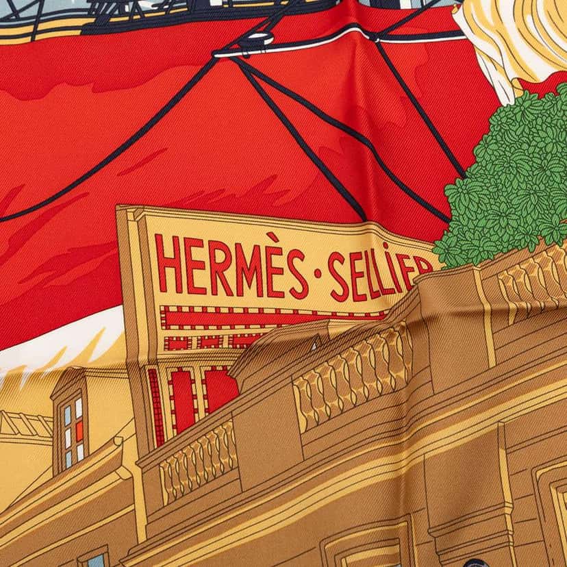 Hermès Flagship Silk Scarf 90 Red Silk Very good condition - Model View