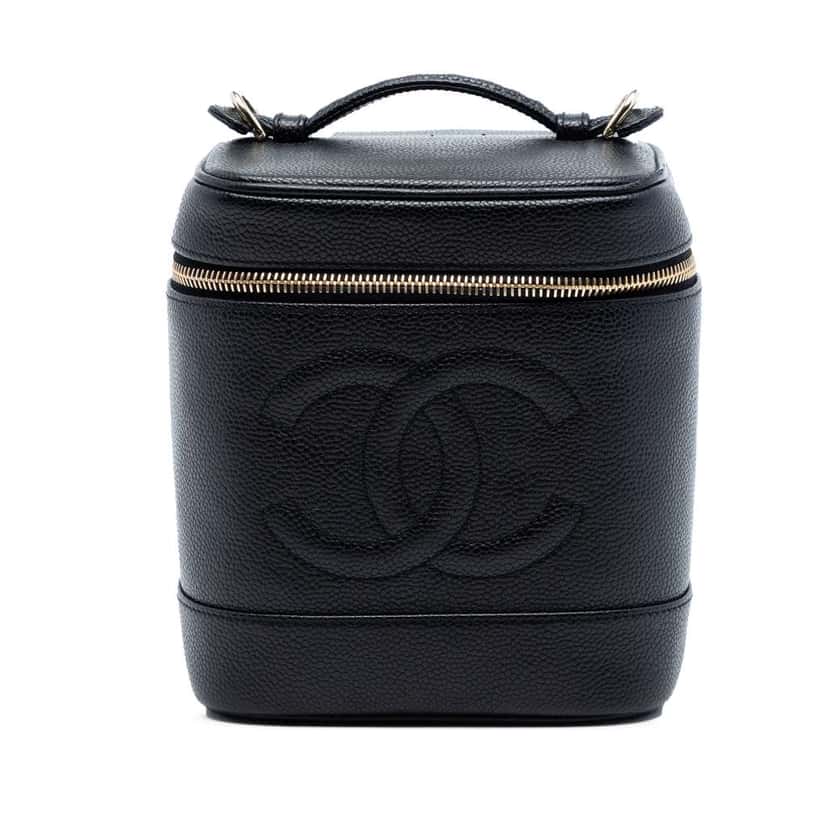 Chanel CC Caviar Vanity Bag Black Leather Very good condition - Front View