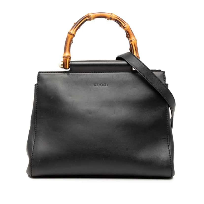 Gucci Small Leather Bamboo Nymphaea Satchel Black Leather Very good condition - Front View