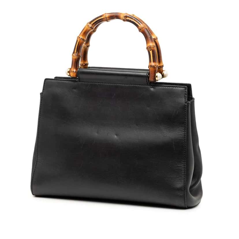 Gucci Small Leather Bamboo Nymphaea Satchel Black Leather Very good condition - Back View