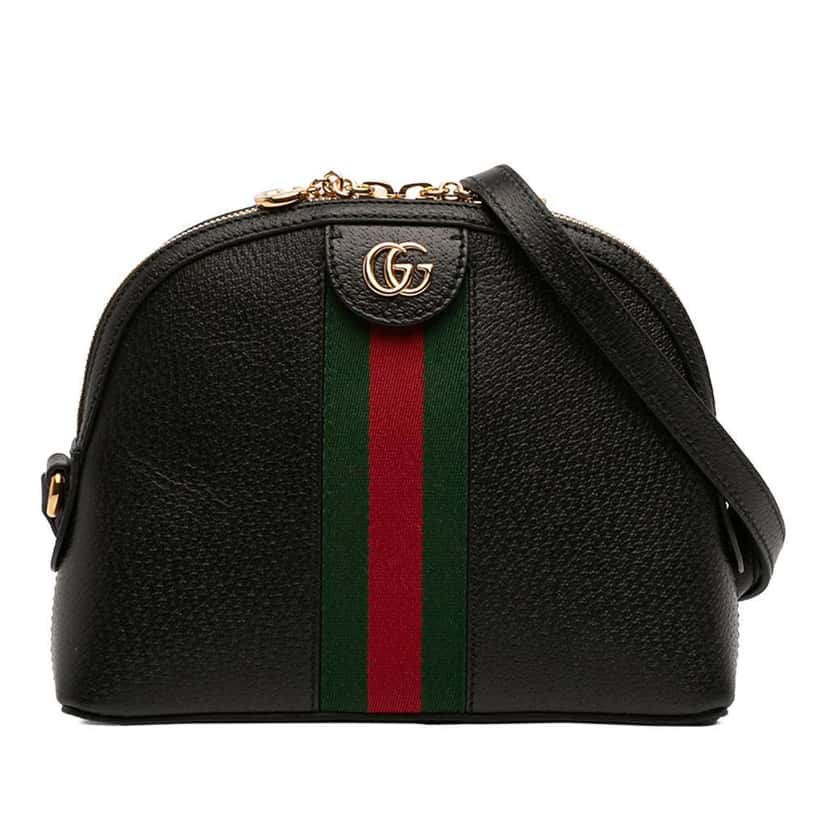 Gucci Small Calfskin Web Ophidia Dome Crossbody Black Leather Very good condition - Front View