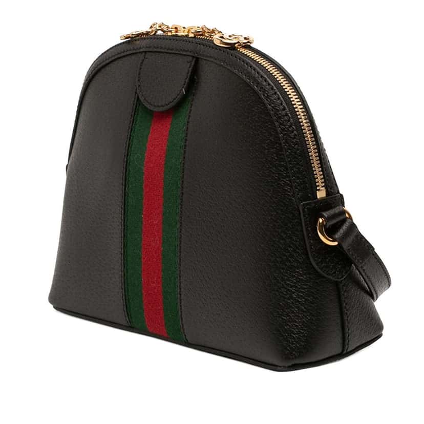 Gucci Small Calfskin Web Ophidia Dome Crossbody Black Leather Very good condition - Back View