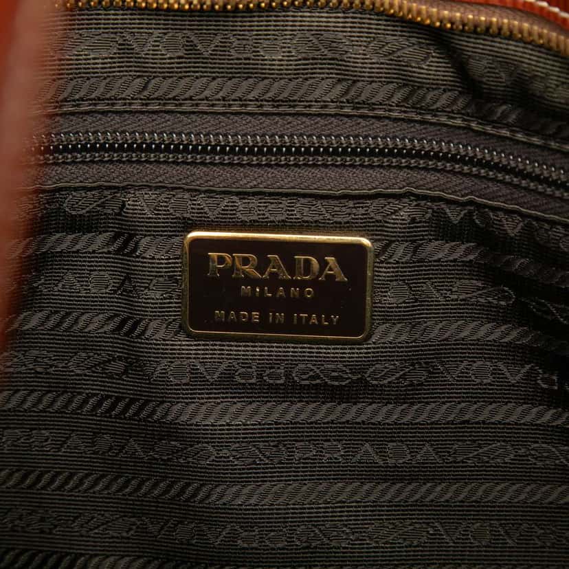 Prada Textured Patent St Grana Paglia Tote Brown Leather Very good condition - Box View