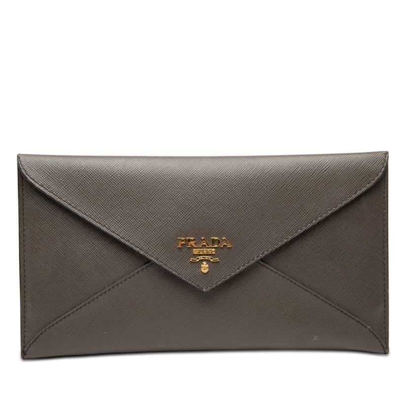Prada Saffiano Envelope Clutch Grey Leather Very good condition - Front View