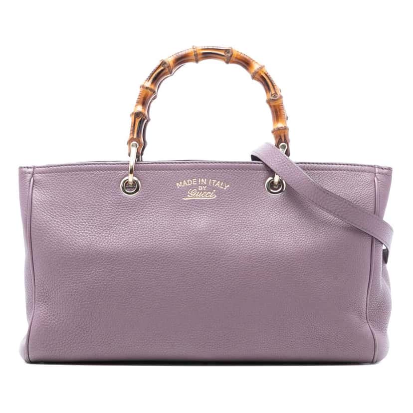 Gucci Medium Calfskin Bamboo Shopper Satchel Purple Leather Very good condition - Front View