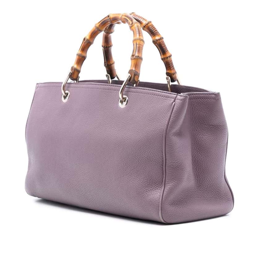 Gucci Medium Calfskin Bamboo Shopper Satchel Purple Leather Very good condition - Back View