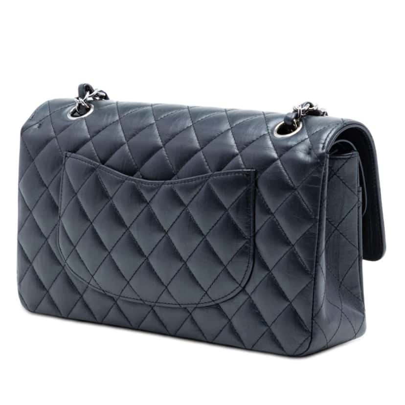 Chanel Medium Classic Lambskin Double Flap Blue Leather Very good condition - Back View