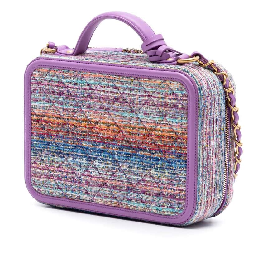 Chanel Small Tweed CC Filigree Vanity Case Purple Tweed Very good condition - Back View