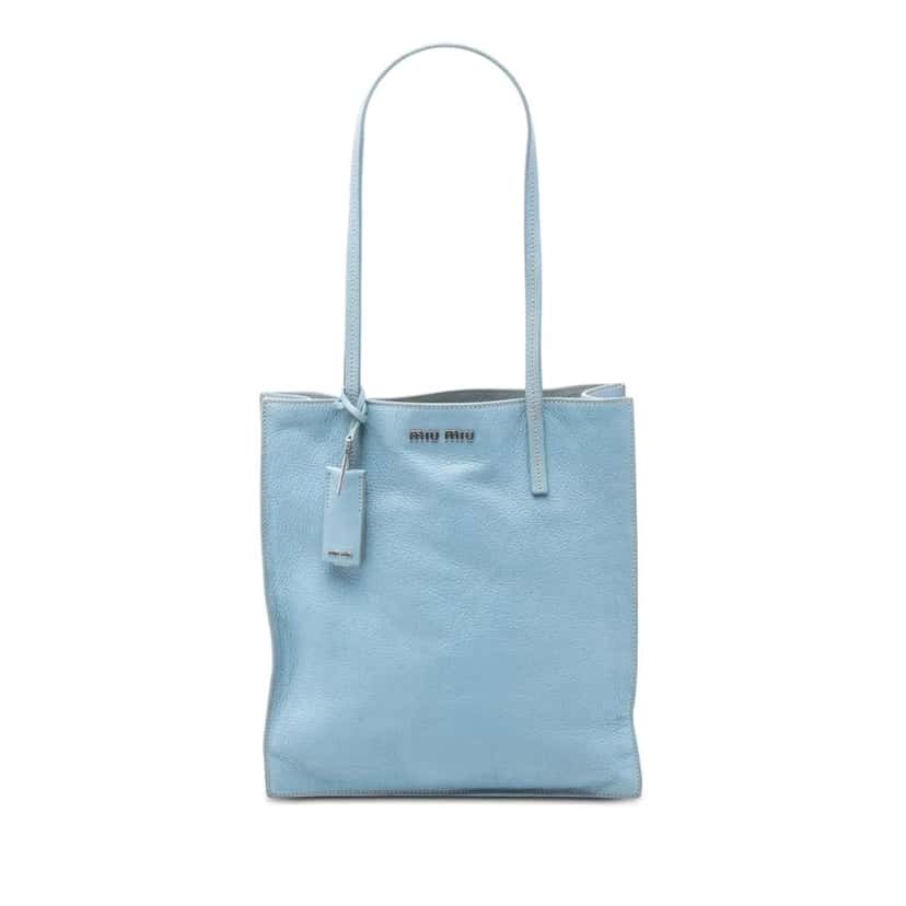 Miu Miu Goatskin Madras Tote Blue Leather Very good condition - Front View