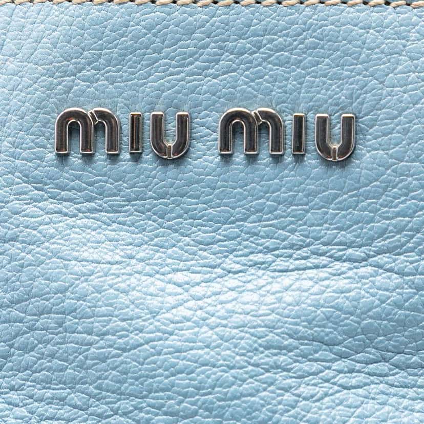 Miu Miu Goatskin Madras Tote Blue Leather Very good condition - Box View