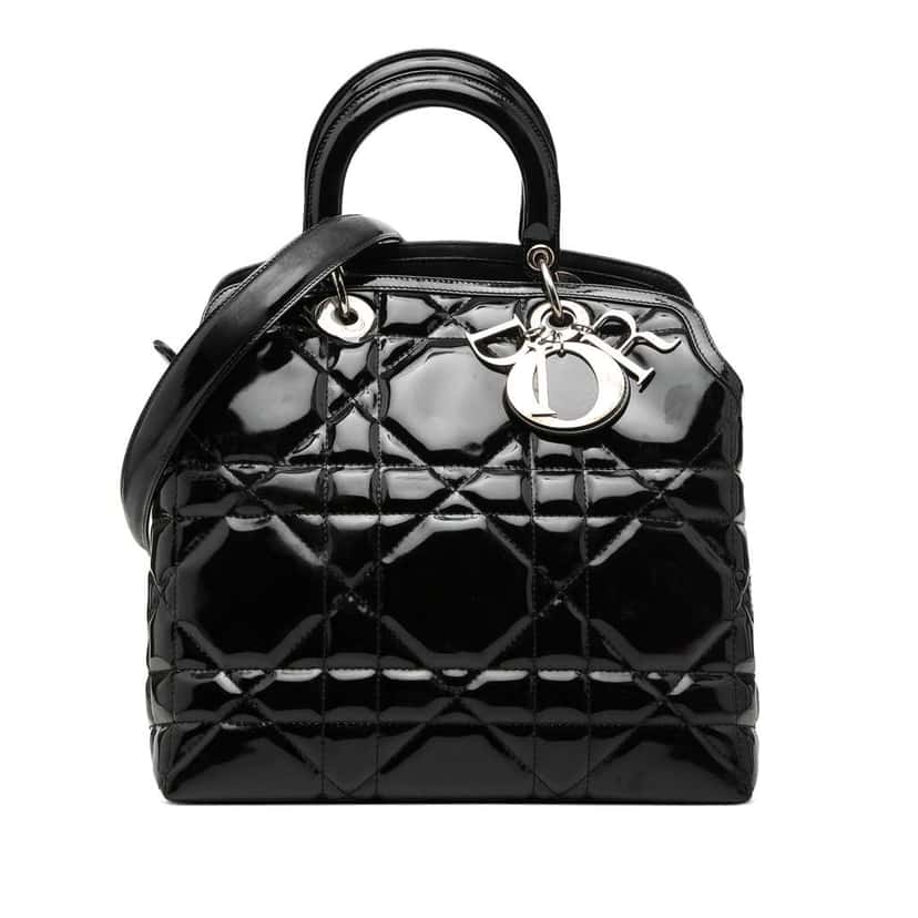 Dior Medium Patent Cannage Polochon Granville Satchel Black Leather Good condition - Front View
