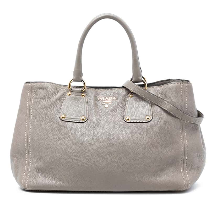 Prada Vitello Daino Open Convertible Tote Grey Leather Very good condition - Front View