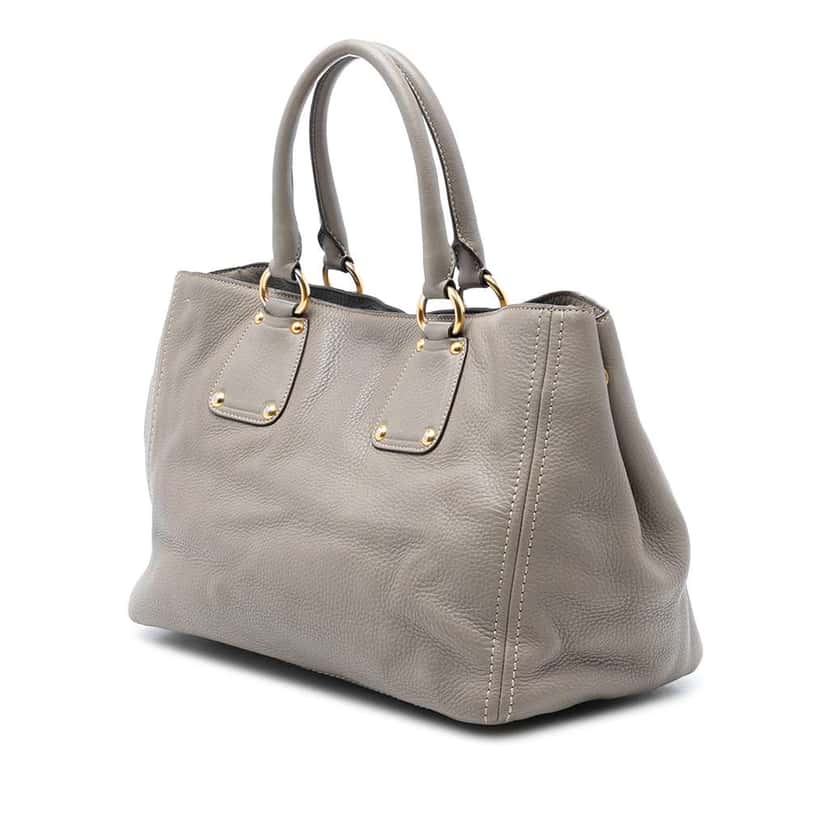 Prada Vitello Daino Open Convertible Tote Grey Leather Very good condition - Back View