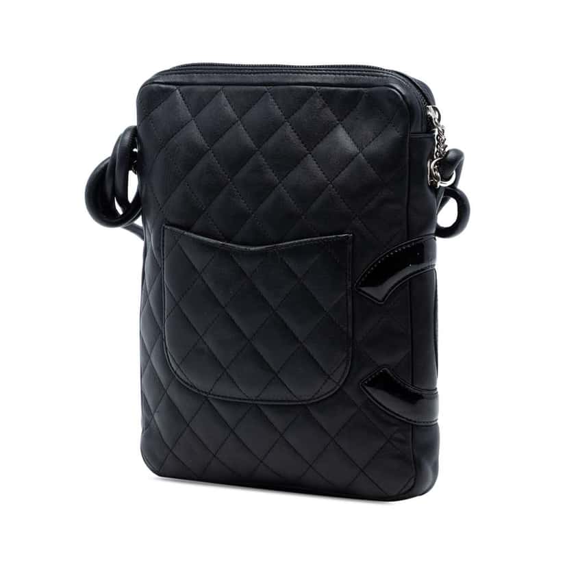 Chanel Quilted Lambskin Cambon Ligne Crossbody Black Leather Very good condition - Back View