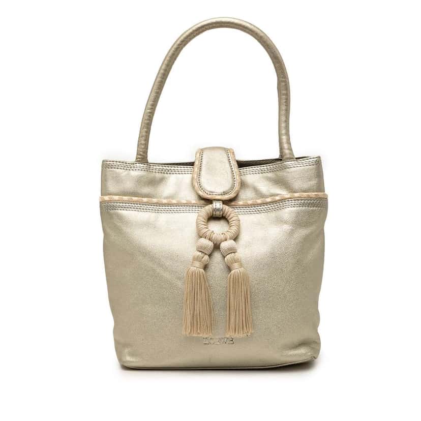 Loewe Metallic Leather Fringe Tassel Handbag Gold Leather Very good condition - Front View