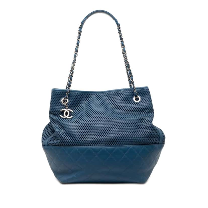 Chanel Perforated Calfskin Up In The Air North South Tote Blue Leather Very good condition - Front View