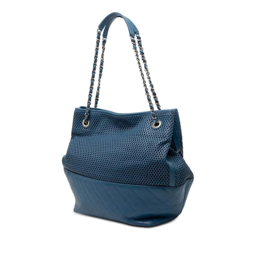 Chanel Perforated Calfskin Up In The Air North South Tote Blue Leather Very good condition - Back View