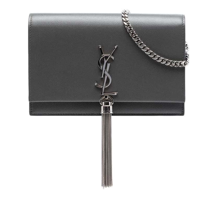 Saint Laurent Grain de Poudre Monogram Kate Tassel Wallet on Chain Grey Leather Very good condition - Front View