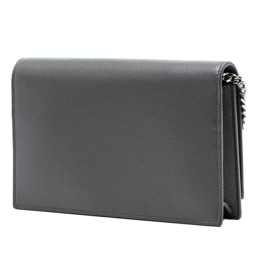 Saint Laurent Grain de Poudre Monogram Kate Tassel Wallet on Chain Grey Leather Very good condition - Back View