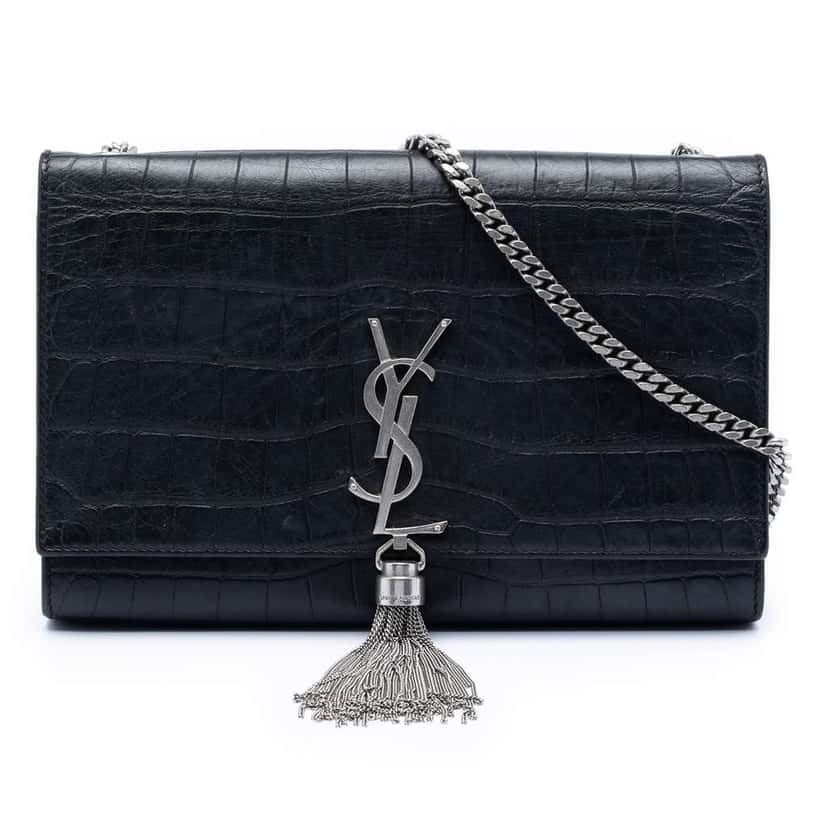 Saint Laurent Medium Croc Embossed Leather Kate Tassel Crossbody Black Leather Very good condition - Front View