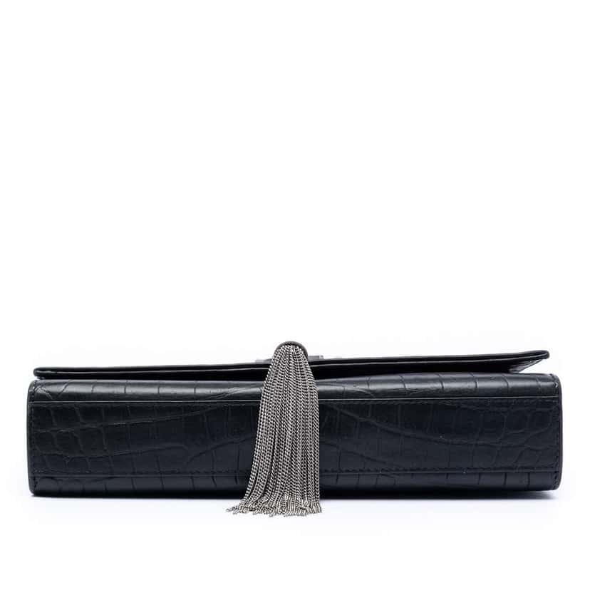 Saint Laurent Medium Croc Embossed Leather Kate Tassel Crossbody Black Leather Very good condition - Inside View