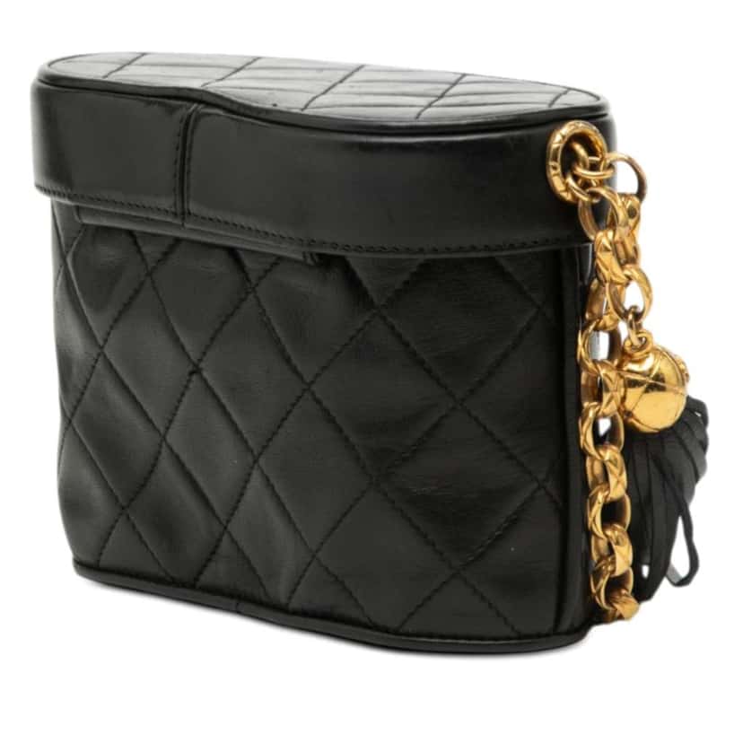 Chanel CC Quilted Lambskin Tassel Vanity Bag Black Leather Very good condition - Back View