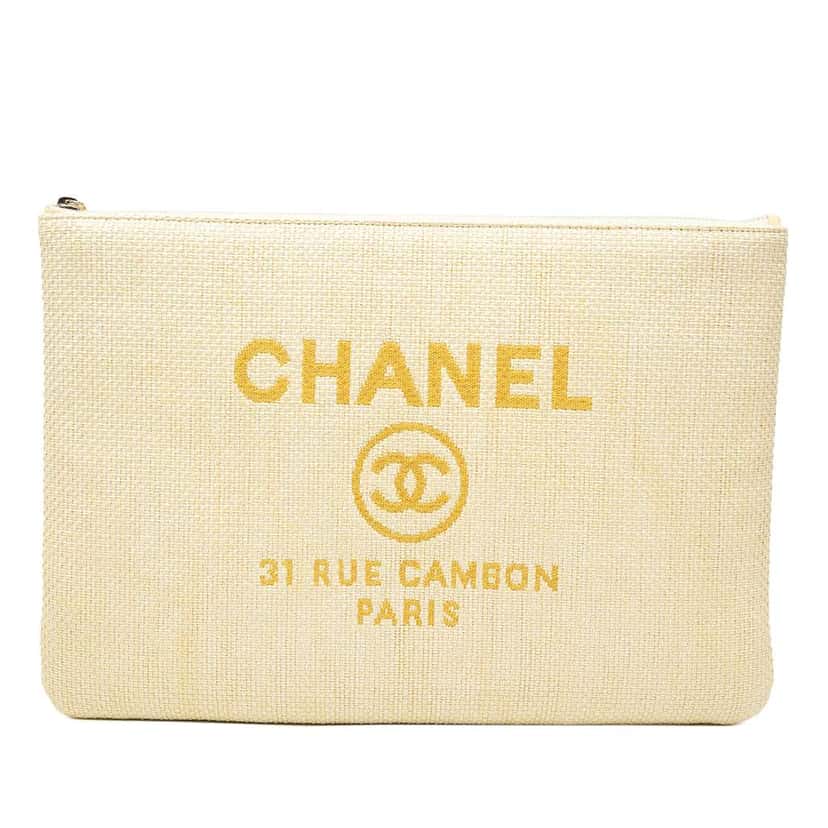 Chanel Large Raffia Deauville O Case Clutch Yellow Very good condition - Front View