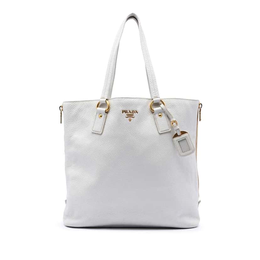 Prada Vitello Daino Side Zip Tote White Leather Very good condition - Front View