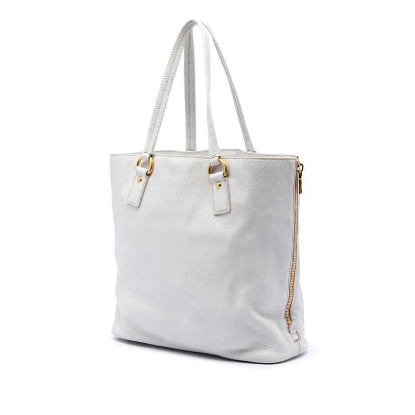 Prada Vitello Daino Side Zip Tote White Leather Very good condition - Back View