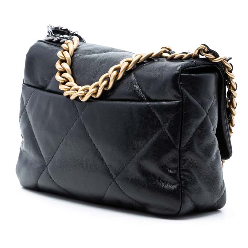 Chanel Medium Lambskin 19 Flap Black Leather Very good condition - Back View