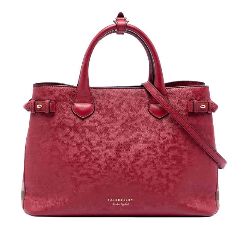 Burberry Medium Leather and House Check Banner Satchel Red Leather Very good condition - Front View