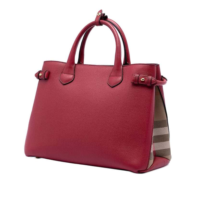 Burberry Medium Leather and House Check Banner Satchel Red Leather Very good condition - Back View