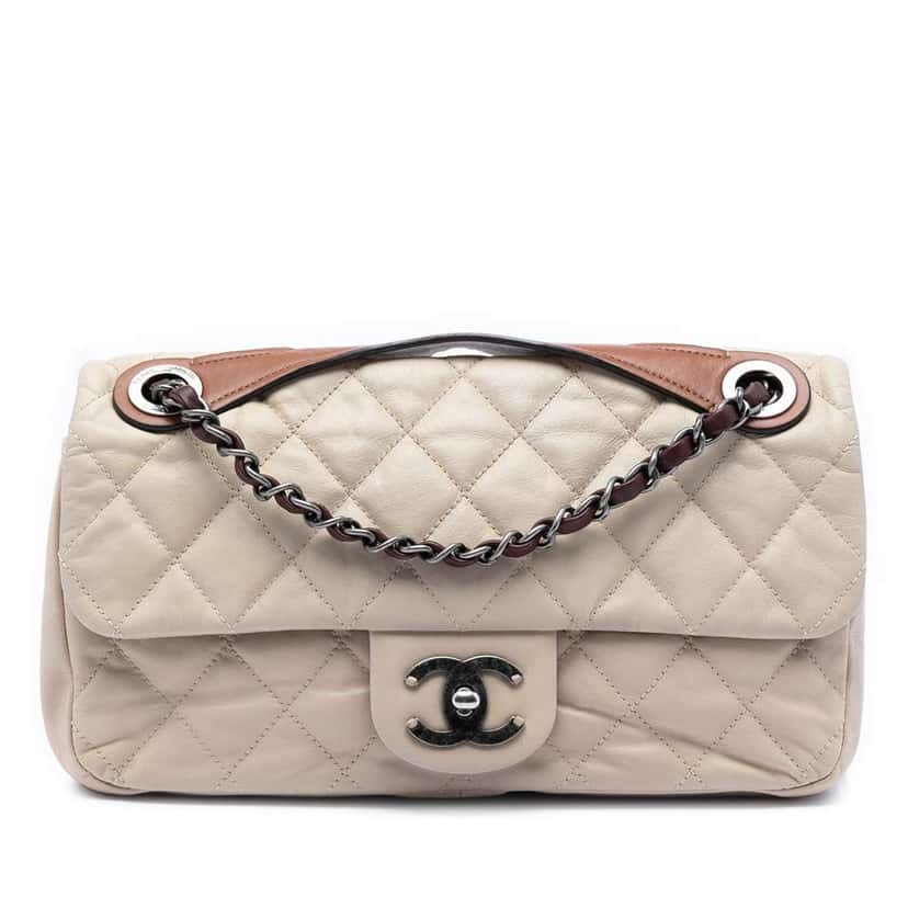 Chanel Medium Iridescent Calfskin In The Mix Flap Beige Leather Very good condition - Front View
